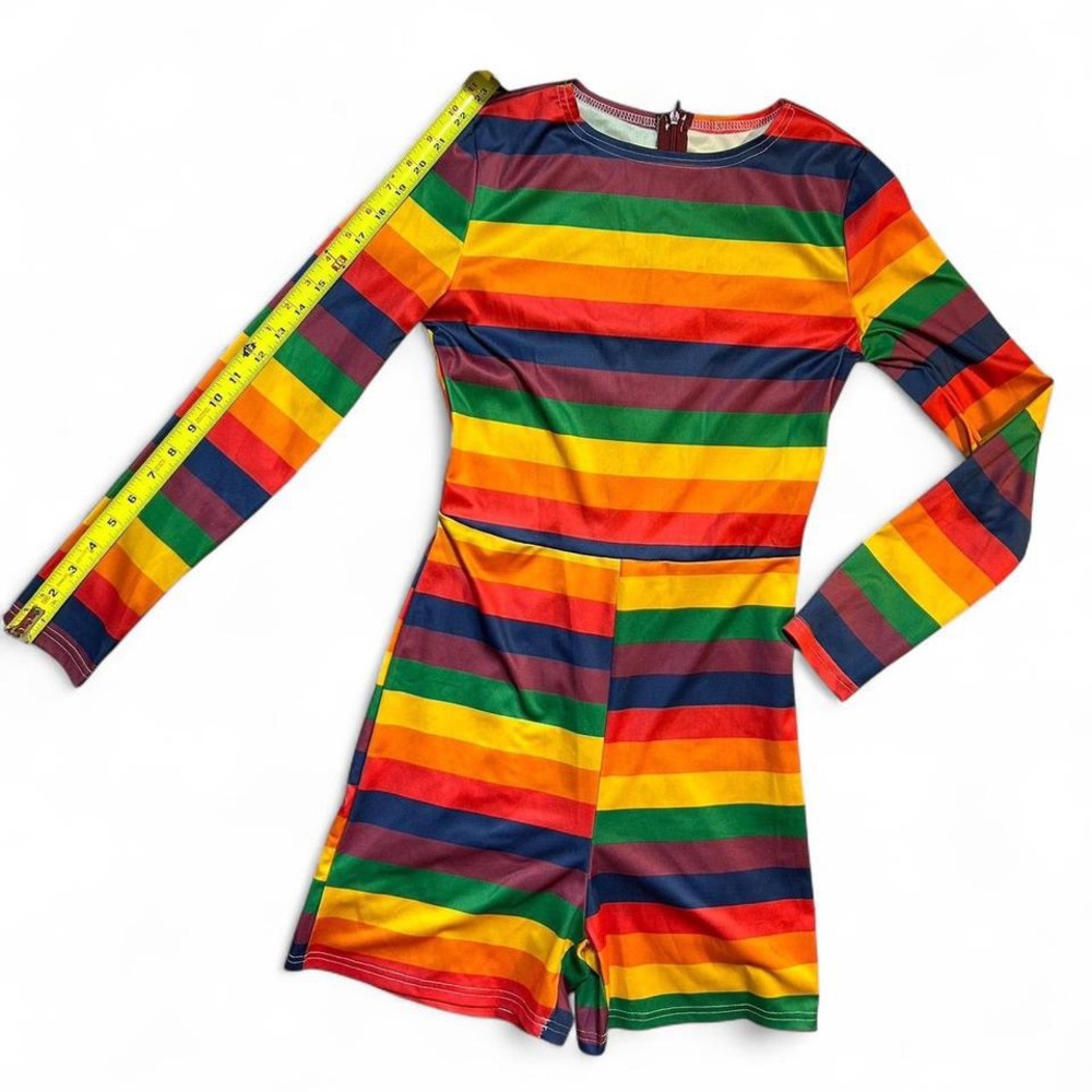 Colorful Striped Long Sleeve Romper Women’s Small Multi Rainbow - Picture 5 of 8